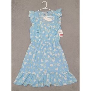 Collective Concepts Dress Womens Medium Blue Floral Ruffle Sleeveless Spring New